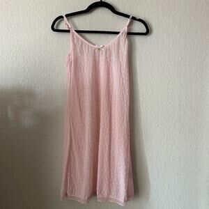 Y2K Daisy Fuentes Flocked Heart Mesh Fabric V-Neck Slip Dress Pink Size Large